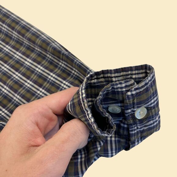Y2K plaid L GAP shirt, vintage 2000s mens blue & green long sleeve button down - Picture 4 of 9